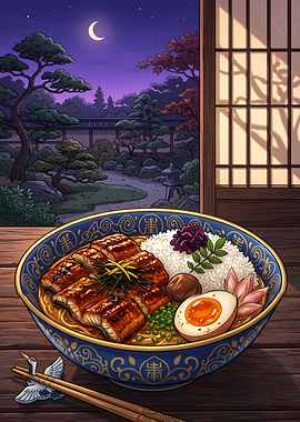 Japanese Eel Rice Bowl in Garden