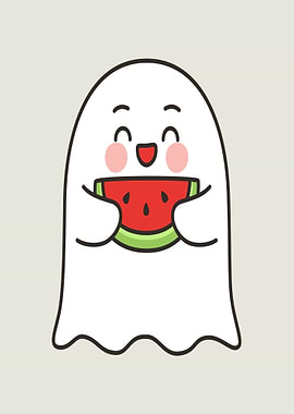 Cute Ghost Eating Watermelon