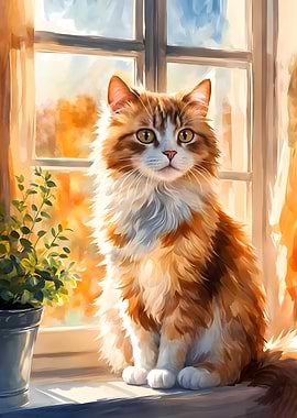 Fluffy Orange Cat by the Window