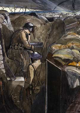 An Advanced Post, Night by John Nash WW1 Trenches Historical Painting