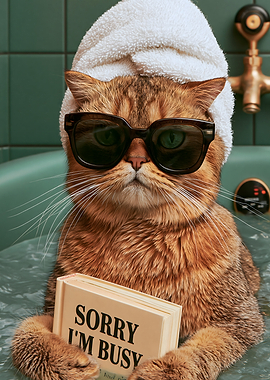 Cat in Sunglasses Reading a Book