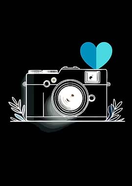 Camera with Blue Heart and Leaves