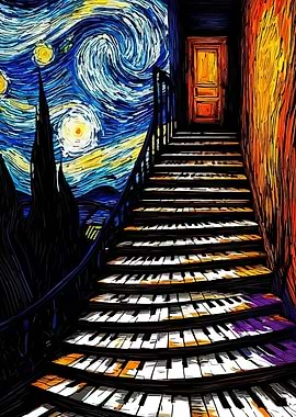 Van Gogh Starry Night Piano Staircase