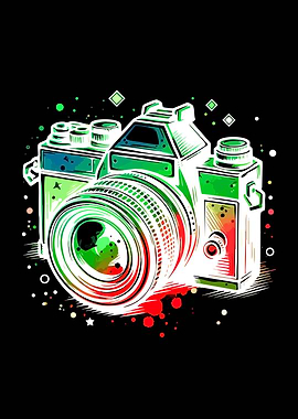 Retro Camera with Watercolor Splatter