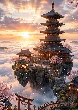 Floating Pagoda Temple at Sunrise