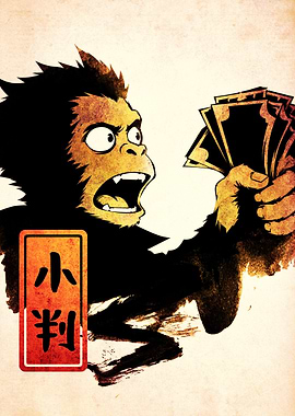 Monkey holding money with Japanese text