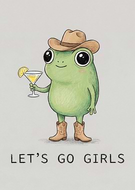 Frog in Cowboy Hat with Drink