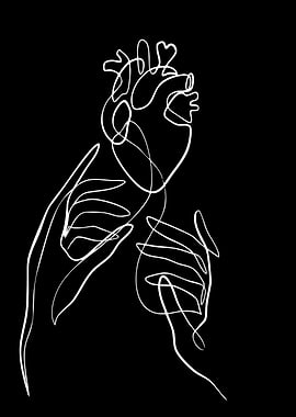 Line Art Heart and Hands