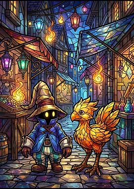 Vivi and Chocobo in Stained Glass