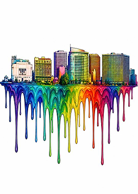 Oakland California Rainbow Cityscape Drip Art