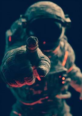 Astronaut pointing forward with glowing accents