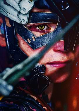 Close-up of a warrior's eye and mask