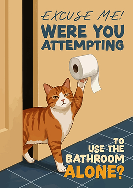 Cat holding toilet paper in bathroom