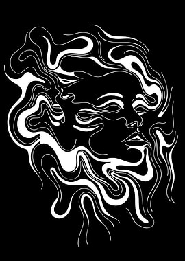 Abstract Woman's Face with Flowing Lines