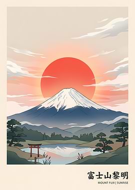Mount Fuji Sunrise with Torii Gate