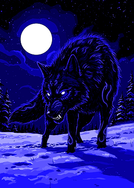 Glowing Wolf in Snowy Night