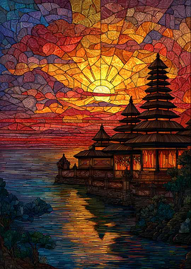 Stained Glass Temple Sunset