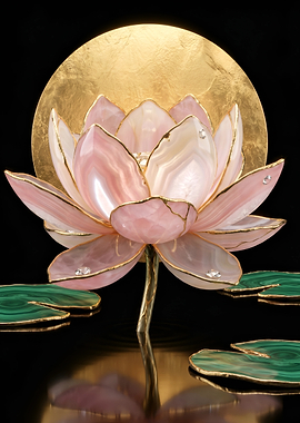 Agate Lotus Flower Sculpture Golden Moon