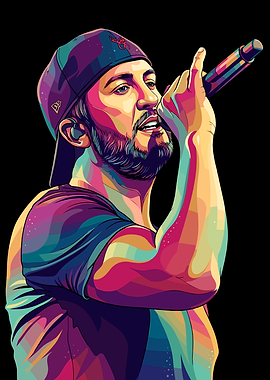 Colorful Pop Art Luke Bryan with Microphone