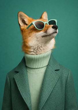 Stylish Fox Wearing Sunglasses and Turtleneck