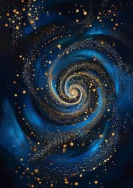Cosmic Swirl with Golden Stars