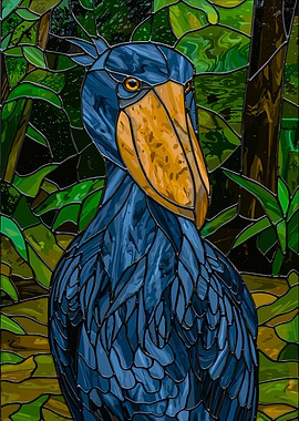 Stained Glass Shoebill Bird