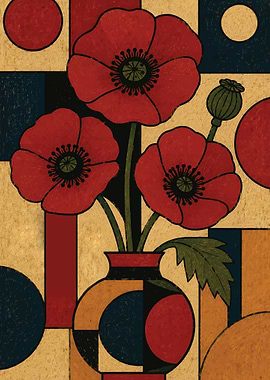 Poppies in a Geometric Vase