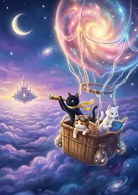Cats in a hot air balloon in space