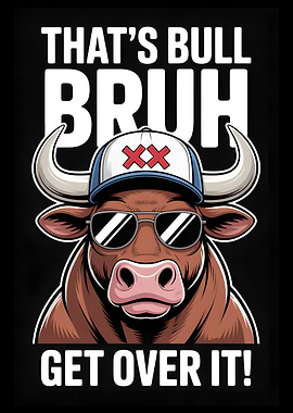 Bull Wearing Sunglasses and Baseball Cap