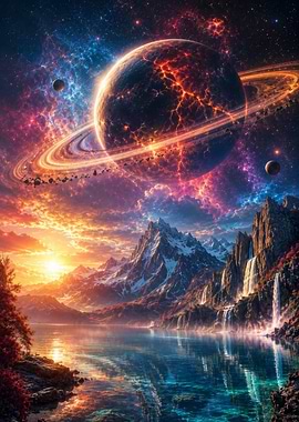 Planet Landscape with Ringed Planet