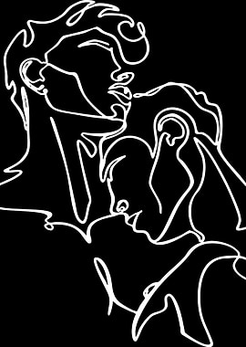 Minimalist Line Art of Two Embracing Figures