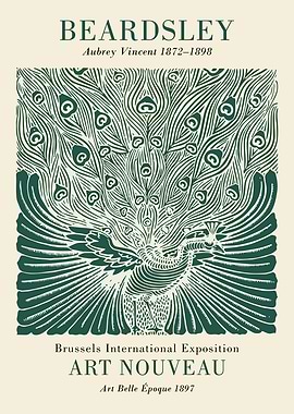 Beardsley Art Nouveau Peacock Poster