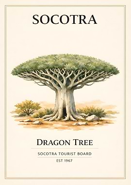 Socotra Dragon Tree Vintage Poster