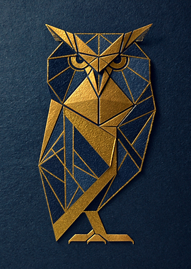 Geometric Origami Owl with Gold Accents
