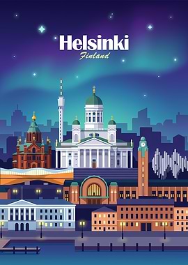 Helsinki Skyline Aurora Borealis
