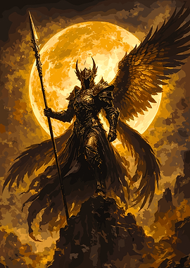 Winged Warrior with Spear and Moon