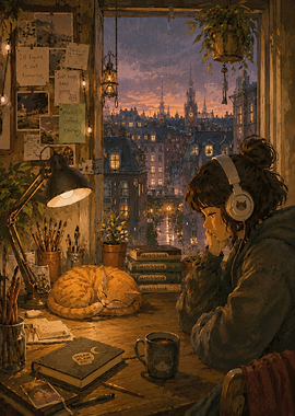 Cozy Rainy Evening Study Scene