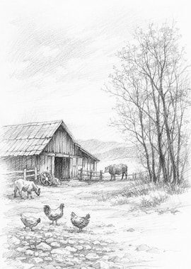 Rustic Farm Scene with Animals