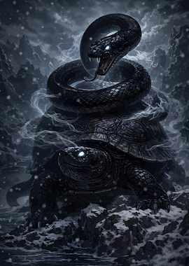 Mythical Serpent and Turtle