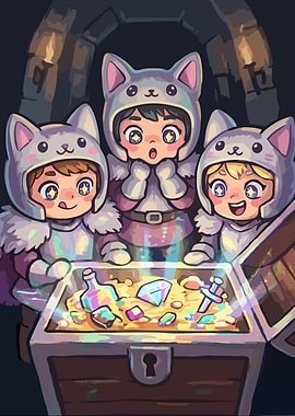 Cute Adventurers Discover Treasure