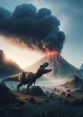 Dinosaur and Volcano