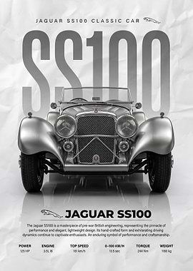 silver vintage Jaguar SS100 Classic Car