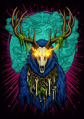 Mystical Forest Spirit with Antlers and Bones
