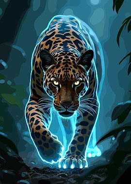 Glowing Jaguar in Dark Jungle