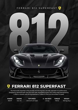 striking black Ferrari 812 Superfast Poster