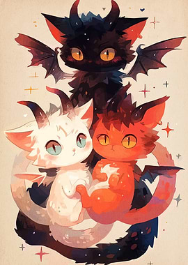Three Cute Demon Cats