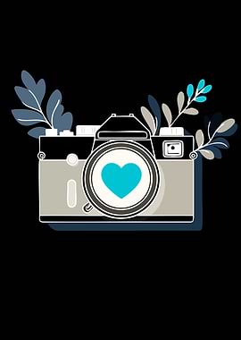 Retro Camera with Heart and Leaves
