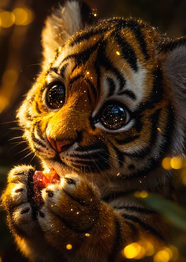 Cute Baby Tiger Holding Gemstone