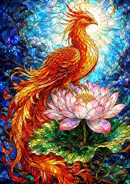 Phoenix on a Lotus Flower