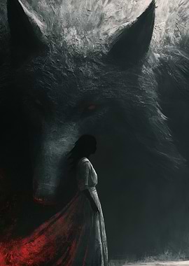 Girl Facing Giant Wolf